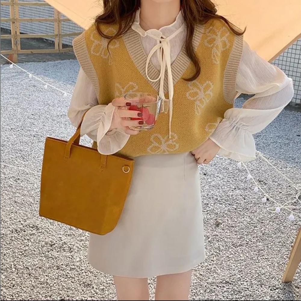 Yellow Flower Print Sweater Vest